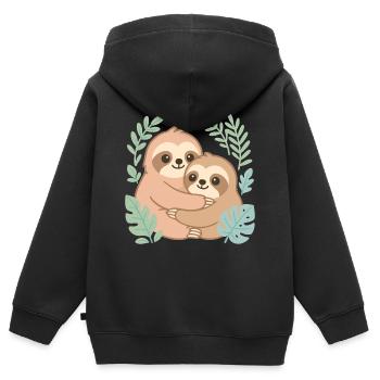 Kuschelnde Faultiere im Dschungel - Kinder Premium Organic Zip Hoodie - Schwarz - Hinten - AI Model Kid Male (0cm)