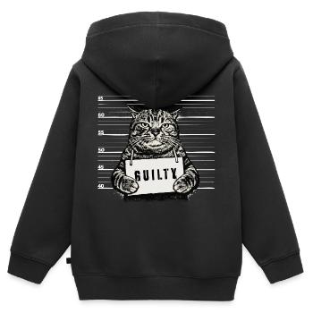 Grim Cat – Coupable de la photo d’identité judiciaire - Sweat Premium à capuche zippé enfant bio - noir - Dos - AI Model Kid Male (0cm)