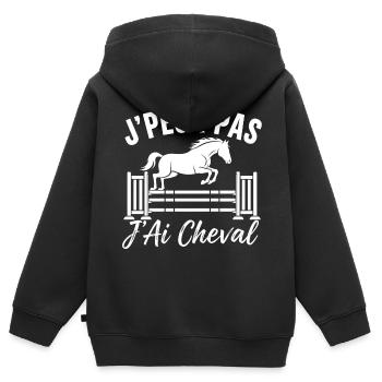 J'peux pas, j'ai cheval — Équitation - Sweat Premium à capuche zippé enfant bio - noir - Dos - AI Model Kid Male (0cm)