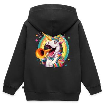 Einhorn Trompete im Festival - Kinder Premium Organic Zip Hoodie - Schwarz - Hinten - AI Model Kid Male (0cm)
