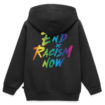 End Racism Now - Kids Premium Organic Zip-up Hoodie - black - Back - AI Model Kid Male (0cm)