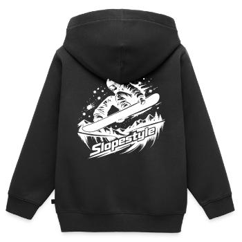 Slopestyle Snowboard Action in den Bergen - Kinder Premium Organic Zip Hoodie - Schwarz - Hinten - AI Model Kid Male (0cm)