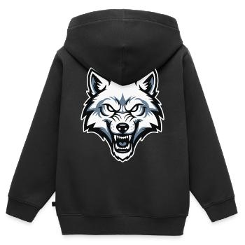 Wild Arctic White Wolf Maskottchen-Maskottchen-Logo - Kinder Premium Organic Zip Hoodie - Schwarz - Hinten - AI Model Kid Male (0cm)