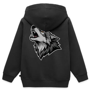 Grauer Wolf heult Wildmond-Wolf-Logo - Kinder Premium Organic Zip Hoodie - Schwarz - Hinten - AI Model Kid Male (0cm)