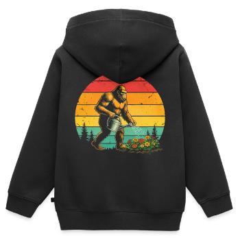 Lustiges Big Foot Gärtner Garten Blumen - Kinder Premium Organic Zip Hoodie - Schwarz - Hinten - AI Model Kid Male (0cm)