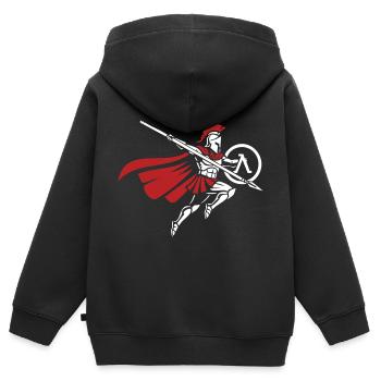 Spartiate Saut de Lance Mascotte Spartan Strike - Sweat Premium à capuche zippé enfant bio - noir - Dos - AI Model Kid Male (0cm)