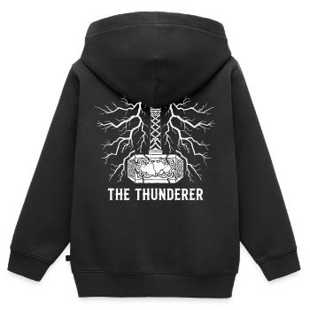 Der Donnerer Thors Hammer Mjölnir Blitz - Kinder Premium Organic Zip Hoodie - Schwarz - Hinten - AI Model Kid Male (0cm)
