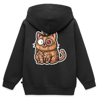 Katzenautomat Steampunk Kupfer und Zahnräder - Kinder Premium Organic Zip Hoodie - Schwarz - Hinten - AI Model Kid Male (0cm)