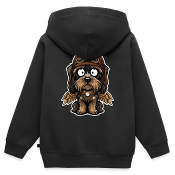 Chien Aviateur Steampunk Ailes Mécaniques Laiton - Sweat Premium à capuche zippé enfant bio - noir - Dos - AI Model Kid Male (0cm)