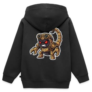 Scorpion Bionique Steampunk Guerrier Laiton Rivets - Sweat Premium à capuche zippé enfant bio - noir - Dos - AI Model Kid Male (0cm)