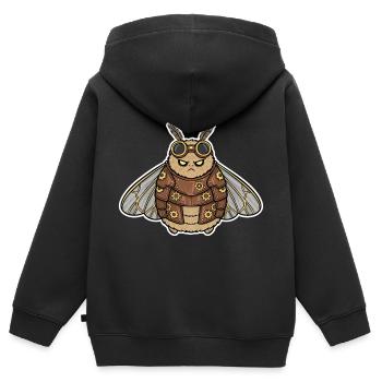 Mite de Nuit Steampunk Armure Bronze Engrenages - Sweat Premium à capuche zippé enfant bio - noir - Dos - AI Model Kid Male (0cm)