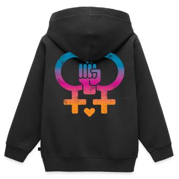 Frauenrechte Frauenpower - Kinder Premium Organic Zip Hoodie - Schwarz - Hinten - AI Model Kid Male (0cm)