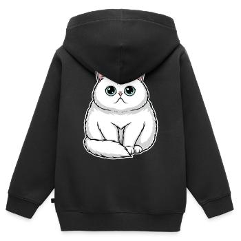 Weiße Persische Katzen-Smaragdgrüne Augen Premium-Porträt - Kinder Premium Organic Zip Hoodie - Schwarz - Hinten - AI Model Kid Male (0cm)