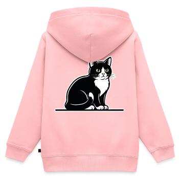 Smoking Katze Schwarz-Weiß Porträt Elegant Sitzend - Kinder Premium Organic Zip Hoodie - Rosa - Hinten - AI Model Kid Female (0cm)