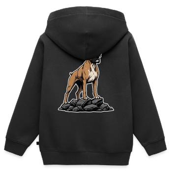 Boxerhund auf Felsenporträt Mächtiger Adliger - Kinder Premium Organic Zip Hoodie - Schwarz - Hinten - AI Model Kid Male (0cm)