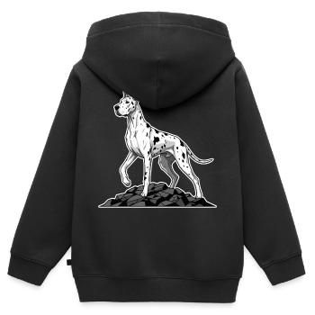 Deutsche Dogge Harlekin-Hund auf dem Riesenfelsen - Kinder Premium Organic Zip Hoodie - Schwarz - Hinten - AI Model Kid Male (0cm)