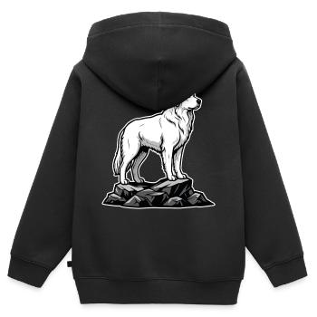 Hund Pyrenäische Bergpatou auf Felsen - Kinder Premium Organic Zip Hoodie - Schwarz - Hinten - AI Model Kid Male (0cm)