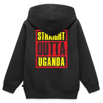 Directement sorti de l’Ouganda - Sweat Premium à capuche zippé enfant bio - noir - Dos - AI Model Kid Male (0cm)
