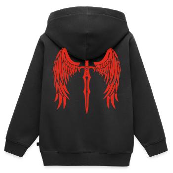 Rotflügeliges Schwert - Kinder Premium Organic Zip Hoodie - Schwarz - Hinten - AI Model Kid Male (0cm)