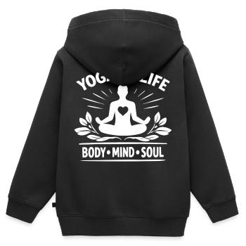 Yoga for Life Body Mind Soul Meditation - Kinder Premium Organic Zip Hoodie - Schwarz - Hinten - AI Model Kid Male (0cm)