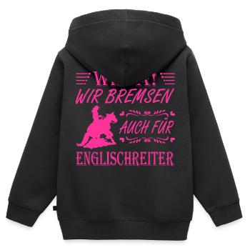 WHOA Wir bremsen für Englischreiter Sliding Stop - Kinder Premium Organic Zip Hoodie - Schwarz - Hinten - AI Model Kid Male (0cm)