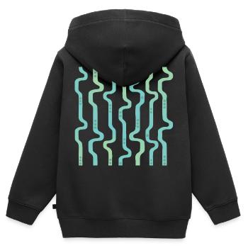 Bandes ondulées ondulées L rayures L Bleu vert - Sweat Premium à capuche zippé enfant bio - noir - Dos - AI Model Kid Male (0cm)