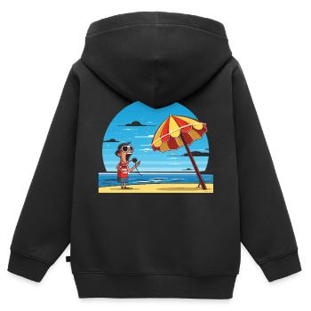 Strandgesang unter Sonnenschirm - Kinder Premium Organic Zip Hoodie - Schwarz - Hinten - AI Model Kid Male (0cm)