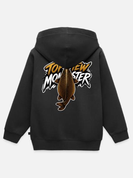 Vogelperspektive Monsterkarpfen – Kräftiges Angeldesign - Kinder Premium Organic Zip Hoodie - Schwarz