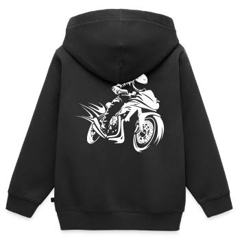 Motard Motard - Sweat Premium à capuche zippé enfant bio - noir - Dos - AI Model Kid Male (0cm)