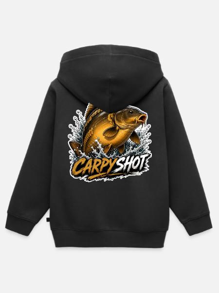 Carpyshot-Spiegel-Karpfenfischerei-Design - Kinder Premium Organic Zip Hoodie - Schwarz