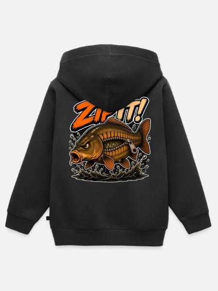 Halt die Klappe! Karpfenfischen-Design - Kinder Premium Organic Zip Hoodie - Schwarz
