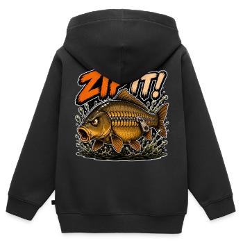 Zip It! Mirror Carp Fishing - Kids Premium Organic Zip-up Hoodie - black - Back - AI Model Kid Male (0cm)