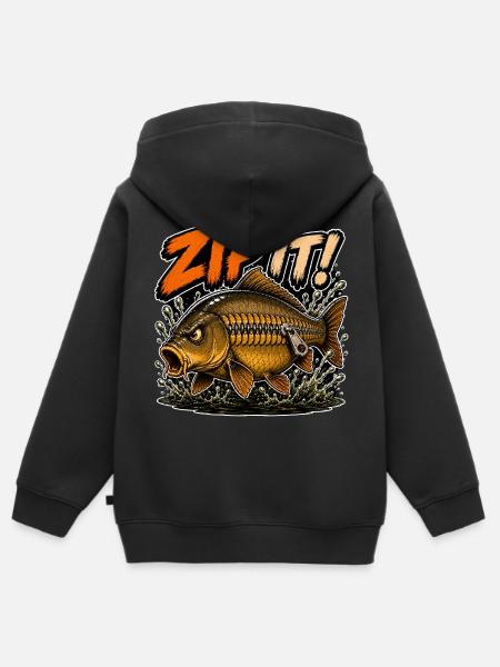 Halt die Klappe! Spiegelkarpfenfischen - Kinder Premium Organic Zip Hoodie - Schwarz