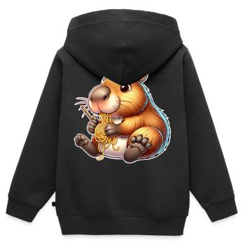 Capybara Pasta - Kinder Premium Organic Zip Hoodie - Schwarz - Hinten - AI Model Kid Male (0cm)