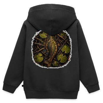 Verstecktes Karpfen-Karpfenfischen-Design - Kinder Premium Organic Zip Hoodie - Schwarz - Hinten - AI Model Kid Male (0cm)