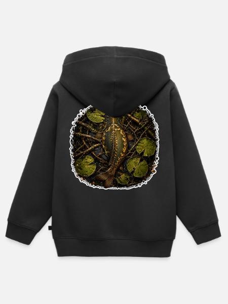 Verstecktes Karpfen-Karpfenfischen-Design - Kinder Premium Organic Zip Hoodie - Schwarz