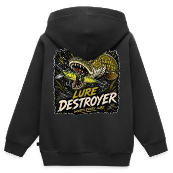 T-shirt Destroyer Leurre de pêche au brochet - Sweat Premium à capuche zippé enfant bio - noir - Dos - AI Model Kid Male (0cm)