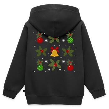 Motif hivernal de cloches et de boules - Sweat Premium à capuche zippé enfant bio - noir - Dos - AI Model Kid Male (0cm)