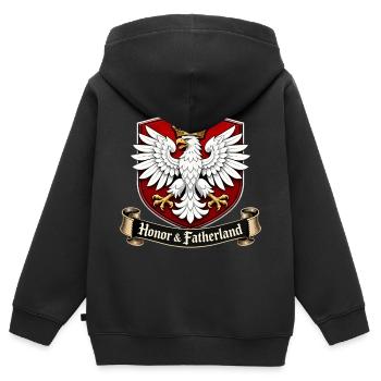 Couronne de l’aigle polonaise – Honneur & patrie - Sweat Premium à capuche zippé enfant bio - noir - Dos - AI Model Kid Male (0cm)