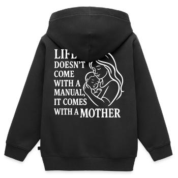 Life comes with a mother – Mutterliebe Design - Kinder Premium Organic Zip Hoodie - Schwarz - Hinten - AI Model Kid Male (0cm)