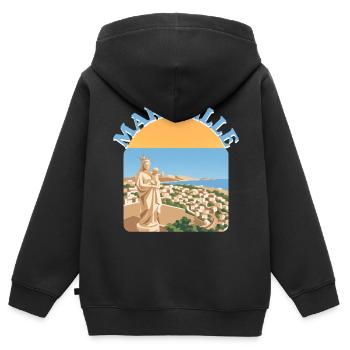 disine_marseille - Sweat Premium à capuche zippé enfant bio - noir - Dos - AI Model Kid Male (0cm)