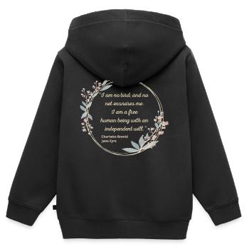 Jane Eyre Citation II - Style mignon - Sweat Premium à capuche zippé enfant bio - noir - Dos - AI Model Kid Male (0cm)