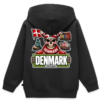 SkullCostume Édition Mondiale : Danemark - Sweat Premium à capuche zippé enfant bio - noir - Dos - AI Model Kid Male (0cm)