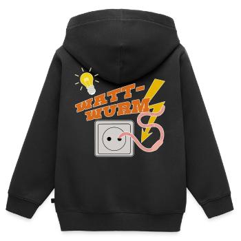 Worm, jeux de mots, humour, cadeaux drôles, père - Sweat Premium à capuche zippé enfant bio - noir - Dos - AI Model Kid Male (0cm)