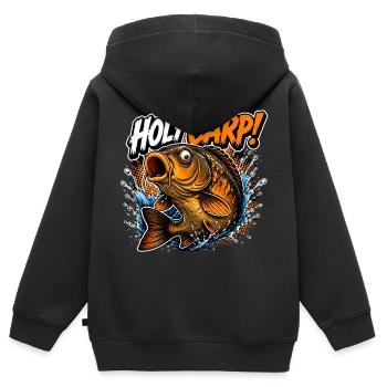 Pêche à la carpe Sainte Carpe - Sweat Premium à capuche zippé enfant bio - noir - Dos - AI Model Kid Male (0cm)