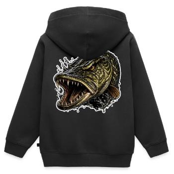 Pêche au brochet - Sweat Premium à capuche zippé enfant bio - noir - Dos - AI Model Kid Male (0cm)