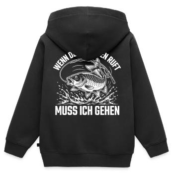 Der Karpfen ruft - Kinder Premium Organic Zip Hoodie - Schwarz - Hinten - AI Model Kid Male (0cm)