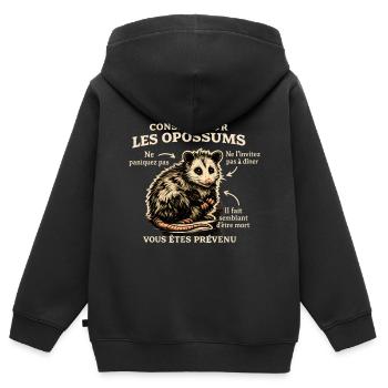 Conseils sur les opossums  - Sweat Premium à capuche zippé enfant bio - noir - Dos - AI Model Kid Male (0cm)