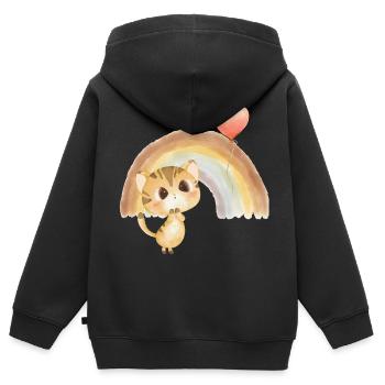 Chaton aquarelle sous l’arc-en-ciel - Sweat Premium à capuche zippé enfant bio - noir - Dos - AI Model Kid Male (0cm)