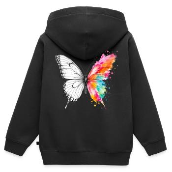 Papillon aquarelle à l’encre - Sweat Premium à capuche zippé enfant bio - noir - Dos - AI Model Kid Male (0cm)